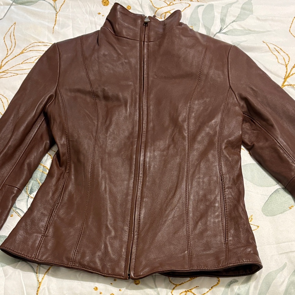 Women's Brown Leather Zip-Front Jacket
